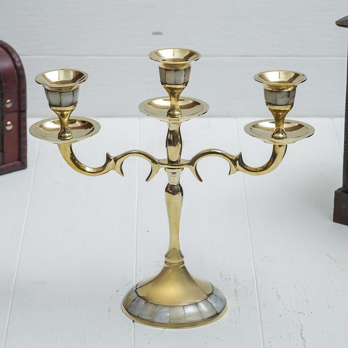 Подсвечник на 3 свечи, 21 см, перламутр - Фото 1