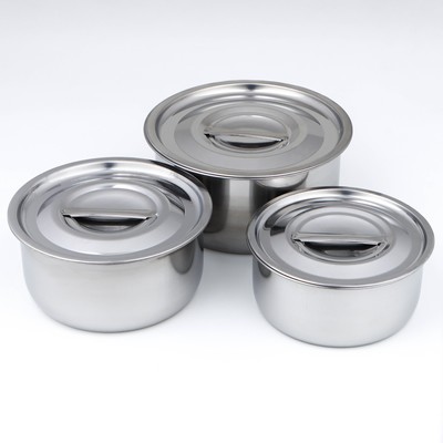 Набор мисок из нержавеющей стали с крышками 3 шт.: 0.75 л, 1 л, 1.45 л, d=15 см, d=16.5 см, 18.5 см