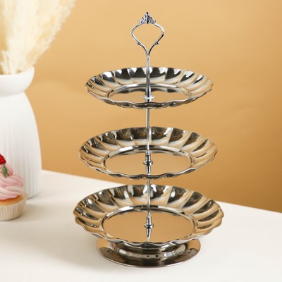 Этажерка - фруктовница круглая, 3 яруса, d=18/20/22 см, серебряная