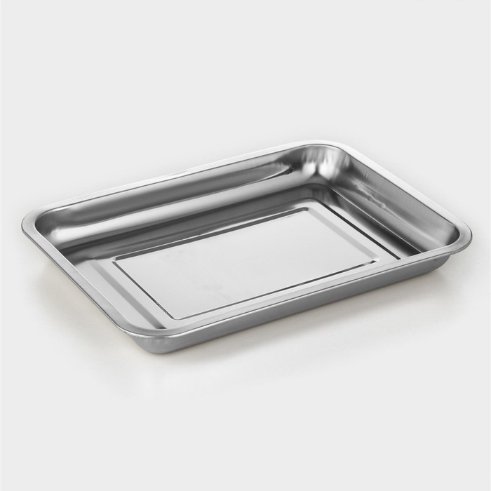 Противень, 36×27×4 см, нержавеющая сталь, хромированный - Фото 1