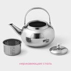 Заварочный чайник Доляна «Гретель», 1.1 л, металлическое сито, нержавеющая сталь, хромированный - Фото 2