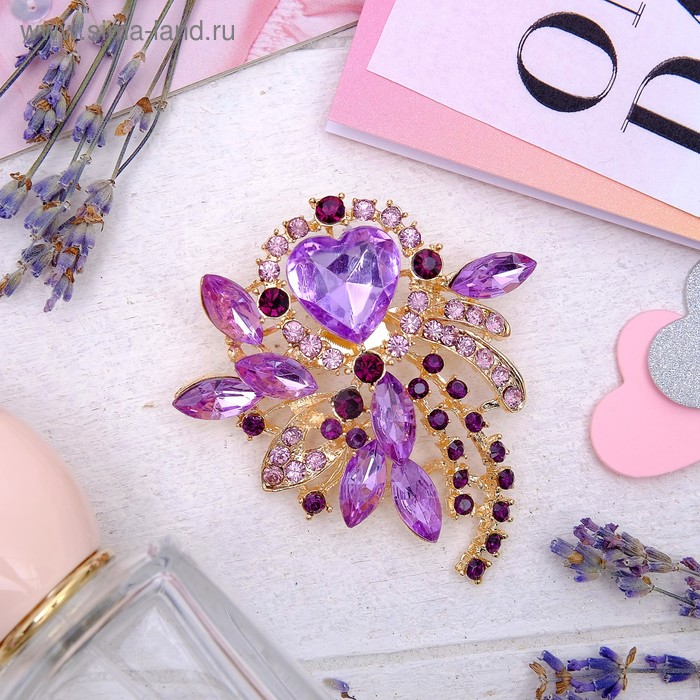 Брошь «Императрица» сердце, фиолетовая в золоте - Фото 1