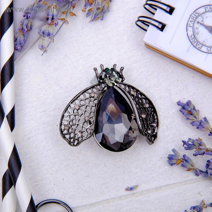 Брошь «Муха» ажурные крылья, цвет серый в сером металле - Фото 1