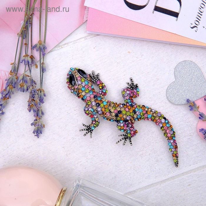 Брошь «Ящер» магический, цветная в черненом серебре - Фото 1