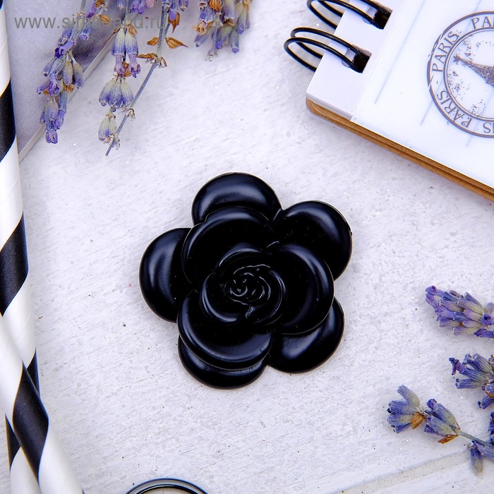 Брошь «Цветок» роза, цвет чёрный - Фото 1