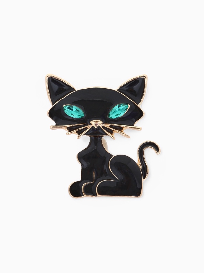 Брошь «Кошечка» хитрая, цвет черно-зеленый в золоте - Фото 1
