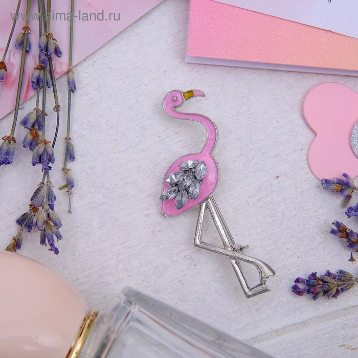 Брошь «Фламинго» с красивым крылом, цвет бело-розовый - Фото 1