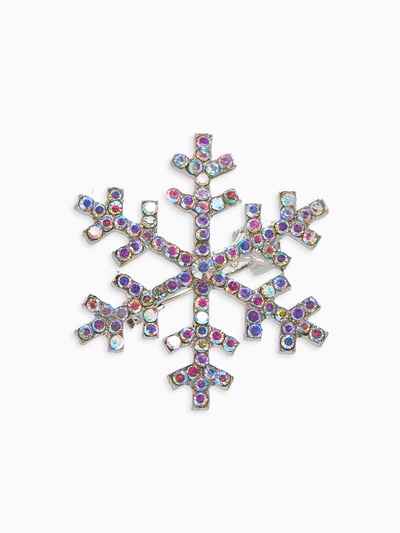 Брошь новогодняя «Снежинка» малая, радужная в серебре