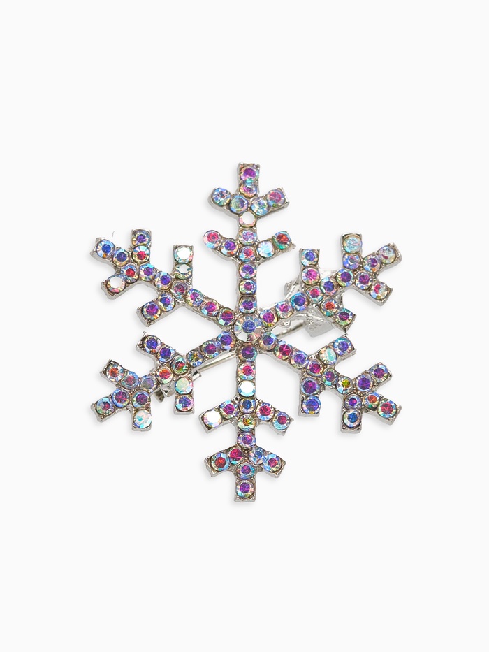 Брошь новогодняя «Снежинка» малая, радужная в серебре - Фото 1