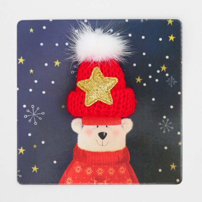 Брошь «Новогодняя», шапочка тёплая, красная