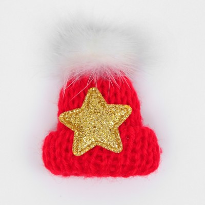 Брошь «Новогодняя» шапочка тёплая, цвет красный
