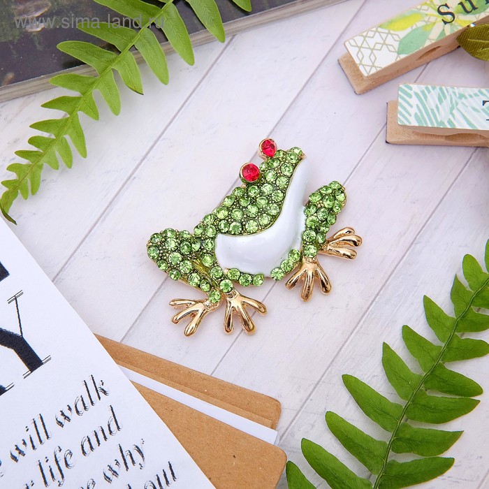 Брошь «Лягушка» пузатая, цвет бело-зелёный в золоте - Фото 1