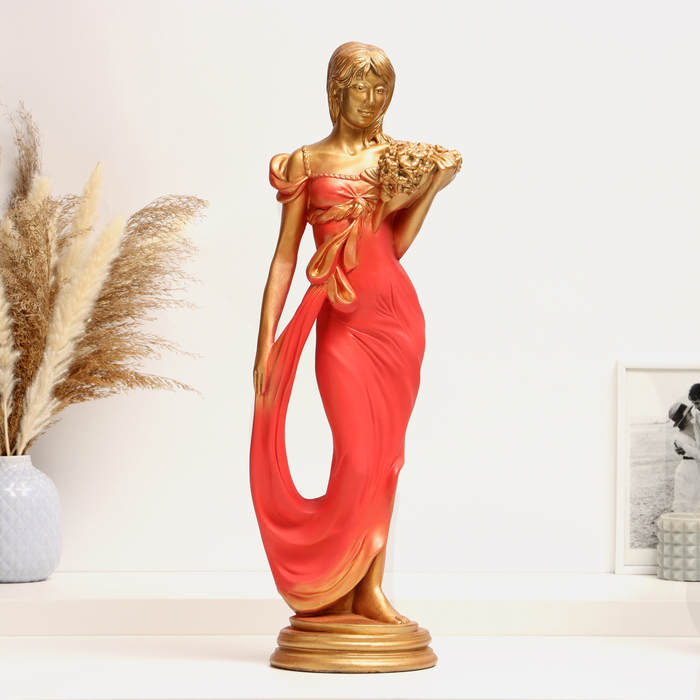 Фигура Девушка с букетом бронза/красный, 20х15х56см