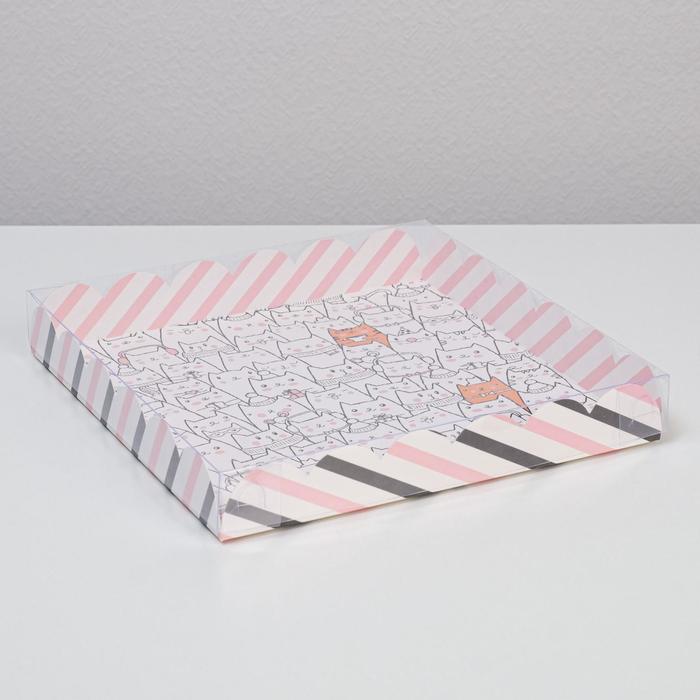Коробка для кондитерских изделий с PVC-крышкой «Котики», 21 × 21 × 3 см - Фото 1