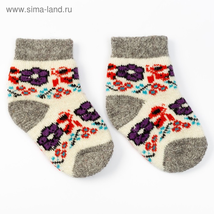 Носки детские шерстяные «Вьюнок», цвет белый, размер 16 - Фото 1