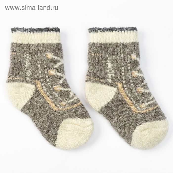Носки детские шерстяные «Кеды-шнуровка», цвет бежевый, размер 16 - Фото 1
