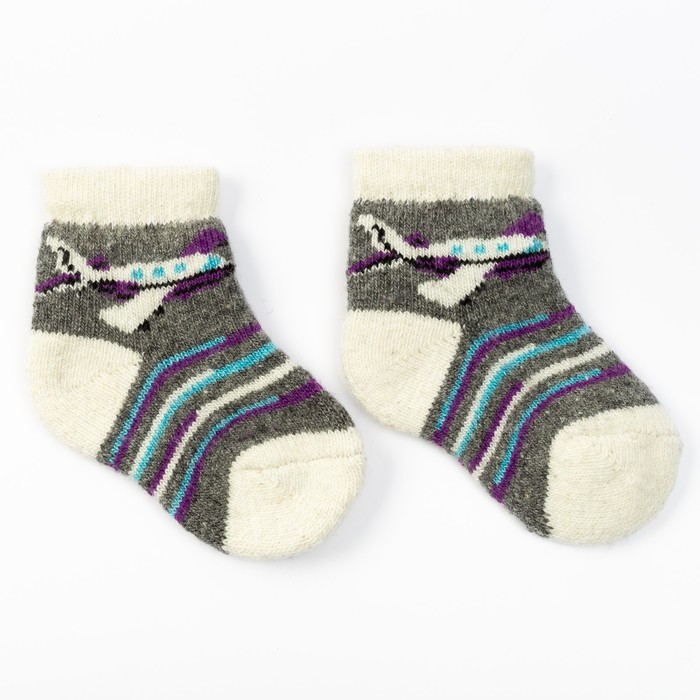 Носки детские шерстяные «Самолётик», цвет серый, размер 12