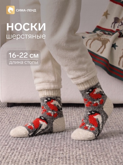 Носки детские шерстяные «Снегирь в снегу», серые, размер 12