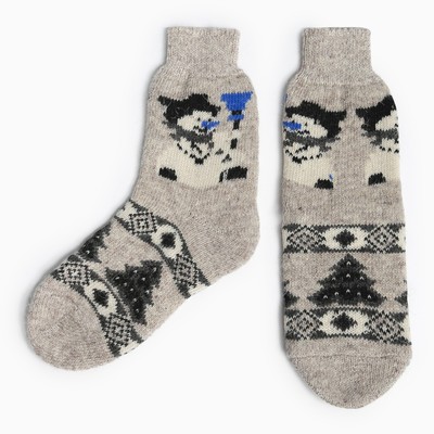 Носки мужские шерстяные «Снеговик», цвет серый, размер 25