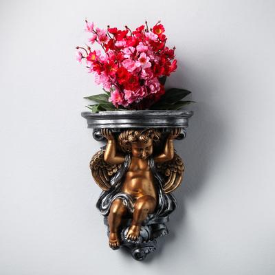 Кашпо настенное декоративное "Ангел'', серо-золотистое, гипс, 27х16х37 см