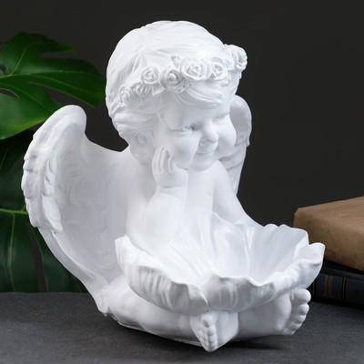 Фигурка- подсвечник на 1 свечу «Ангел с кувшинкой», 23×23×27 см, белый