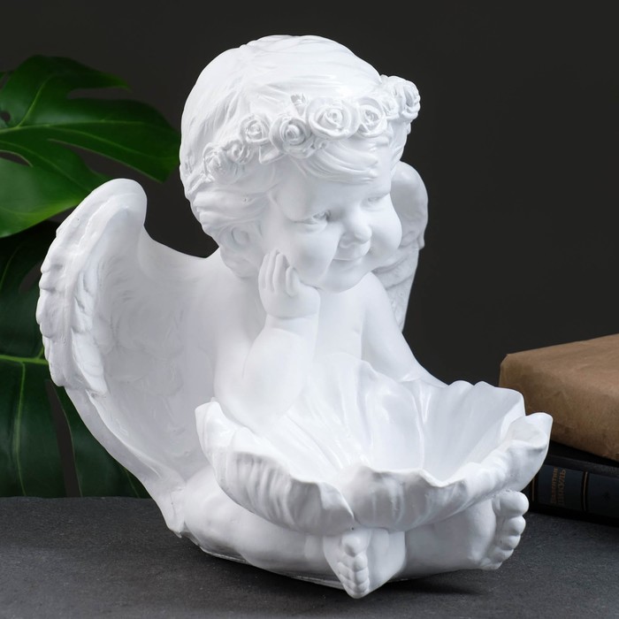 Фигурка- подсвечник на 1 свечу «Ангел с кувшинкой», 23×23×27 см, белый - Фото 1