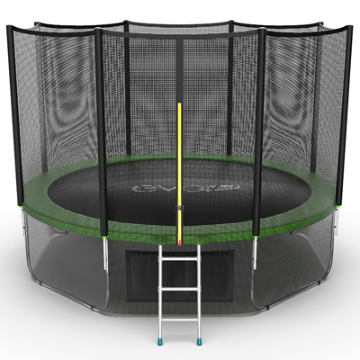 Батут EVO JUMP External 12 ft, d=366 см, с внешней защитной сеткой и лестницей + нижняя сеть, зелёный