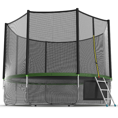 Батут EVO JUMP External 12 ft, d=366 см, с внешней защитной сеткой и лестницей + нижняя сеть, зелёный