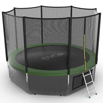 Батут EVO JUMP External 12 ft, d=366 см, с внешней защитной сеткой и лестницей + нижняя сеть, зелёный