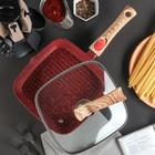 Сковорода-гриль литая «Рубин», 24×3,5 см, стеклянная крышка, съёмная ручка, антипригарное покрытие, индукция, цвет бордовый - Фото 3