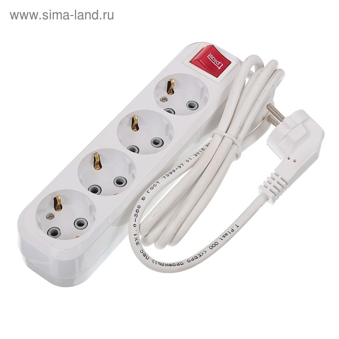 Удлинитель T.plast, 4 розетки, 2 м, 16 А, с з/к, с выключателем, 32.75.411.0402, - Фото 1