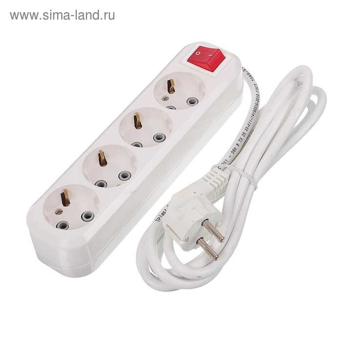 Удлинитель T.plast, 4 розетки, 3 м, 16 А, с з/к, с выключателем, 32.75.411.0403, - Фото 1
