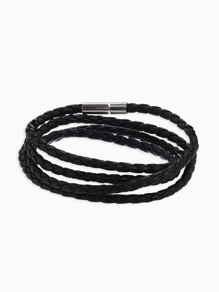 Браслет унисекс «Кожаное плетение», цвет чёрный с серебром, 82 см - Фото 1