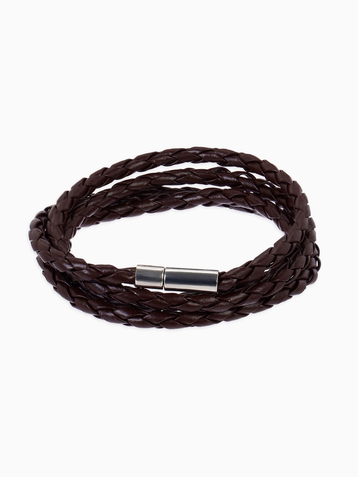 Браслет унисекс «Кожаное плетение», цвет коричневый с серебром, 82 см - Фото 1