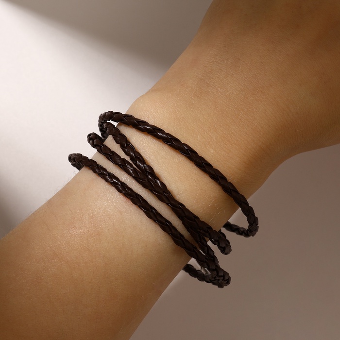 Браслет унисекс «Кожаное плетение», цвет коричневый с серебром, 82 см - Фото 1