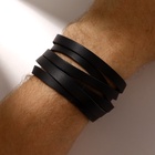 Браслет кожаный «Резной», чёрный с чернёным серебром, 44 см - Фото 2