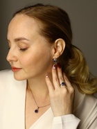 Гарнитур 3 предмета: серьги, кулон, кольцо безразмерное «Эдель» цветы, цвет синий в серебре, 50 см - Фото 2