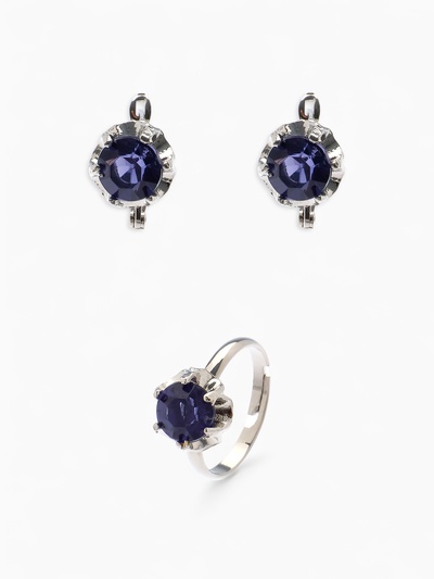Гарнитур 3 предмета: серьги, кулон, кольцо безразмерное «Эдель» цветы, цвет синий в серебре, 50 см
