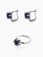 Гарнитур 3 предмета: серьги, кулон, кольцо безразмерное «Эдель» цветы, цвет синий в серебре, 50 см - Фото 6