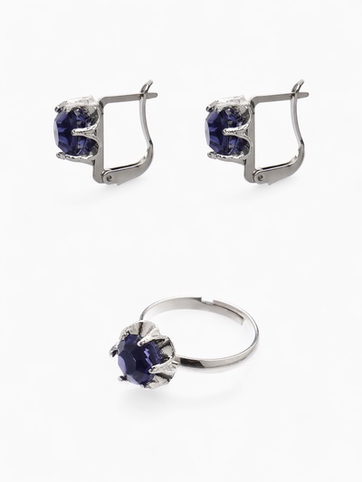 Гарнитур 3 предмета: серьги, кулон, кольцо безразмерное «Эдель» цветы, цвет синий в серебре, 50 см