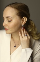 Гарнитур 3 предмета: серьги, кулон, кольцо безразмерное «Эдель» цветы, цвет синий в серебре, 50 см - Фото 8