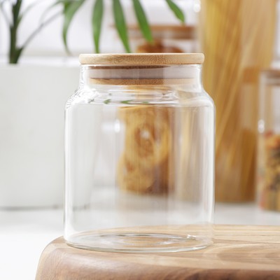 Банка стеклянная для сыпучих продуктов с бамбуковой крышкой Magistro «Эко», 650 мл, 10×12.5 см