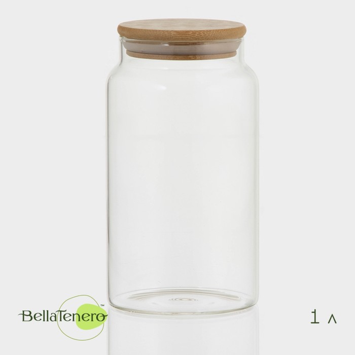 Банка для сыпучих Bella Tenero «Эко», 1 л, 9.5×18 см, с бамбуковой крышкой, стекло, прозрачная - Фото 1