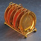 Набор блюдец «Золото», d=10 см, 6 шт., на подставке, металл, золотистый - Фото 1