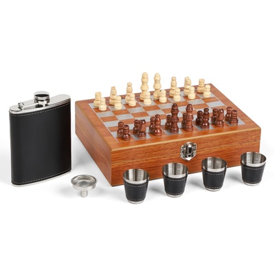 Набор подарочный «Шахматы и фляжка» 7 в 1, металл и искусственная кожа
