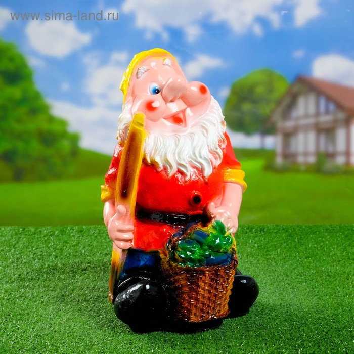 Садовая фигура "Гном с баклажанами" 37х15х21см - Фото 1