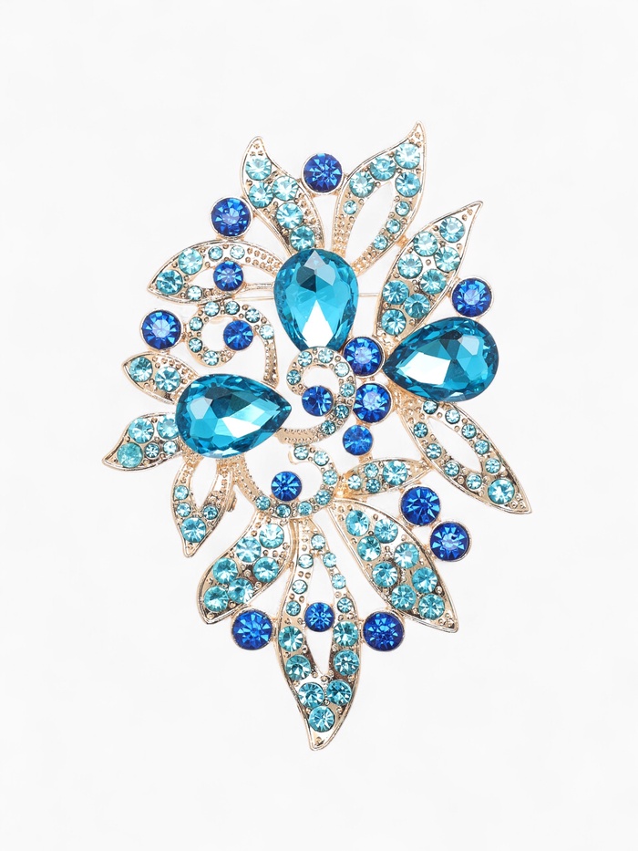 Брошь «Императрица» роса, голубая в золоте - Фото 1