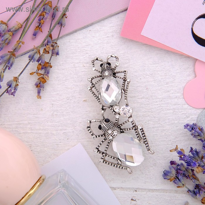 Брошь «Паучки», цвет белый в серебре - Фото 1