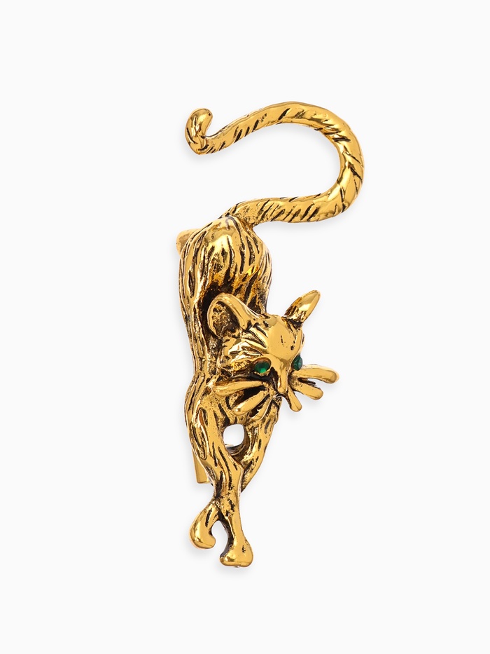 Брошь «Кошка грациозная», цвет зелёный в чернёном золоте - Фото 1