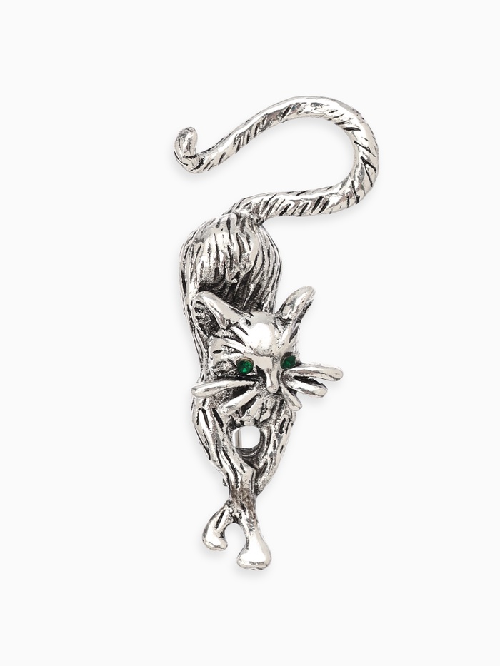 Брошь «Кошка грациозная», цвет зелёный в чернёном серебре - Фото 1